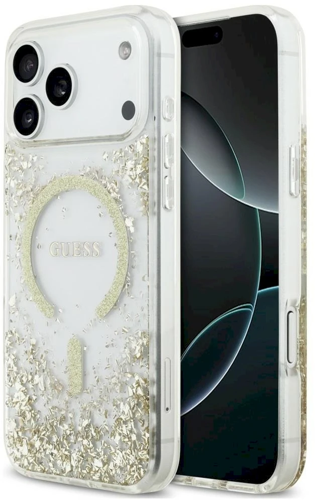 Dėklas Guess Resin Bottom Glitter MagSafe Case for iPhone 18 Pro Max / 17 Pro Max - Gold