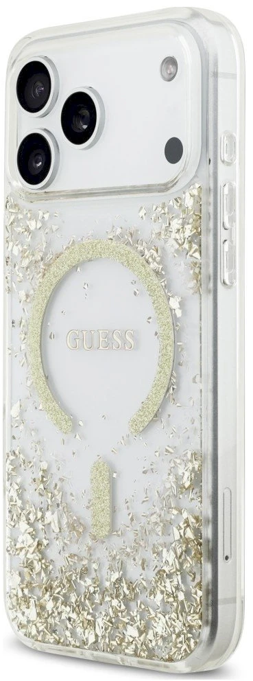 Dėklas Guess Resin Bottom Glitter MagSafe Case for iPhone 18 Pro Max / 17 Pro Max - Gold