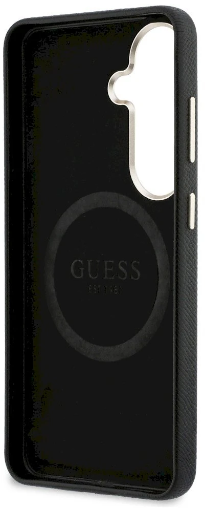 Dėklas Guess Rhinestone Round Logo MagSafe Samsung Galaxy S26 juodos spalvos