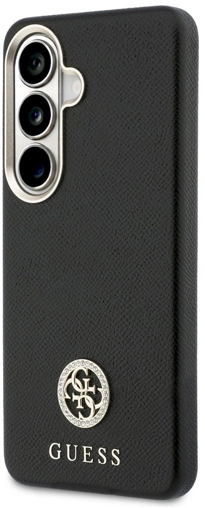 Guess „MagSafe“ dėklas, skirtas „Samsung Galaxy S26+“, su apvaliu, juodu cirkonio akmenėliu ir apvaliu logotipu