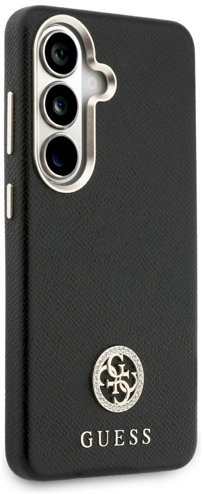 Guess „MagSafe“ dėklas, skirtas „Samsung Galaxy S26+“, su apvaliu, juodu cirkonio akmenėliu ir apvaliu logotipu
