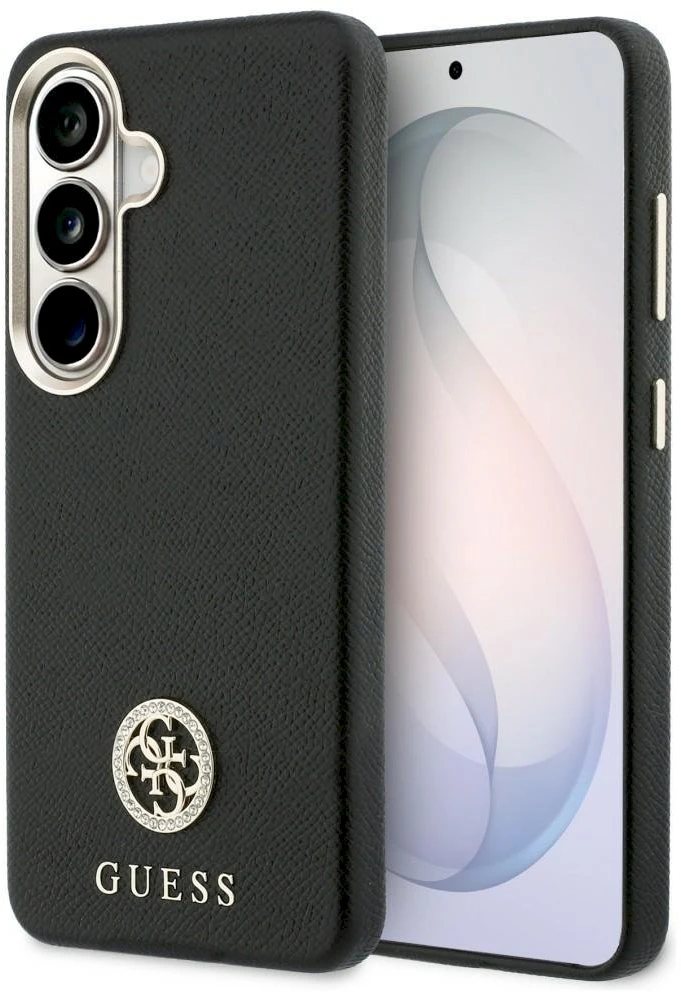 Dėklas Guess Rhinestone Round Logo MagSafe Samsung Galaxy S26 juodos spalvos