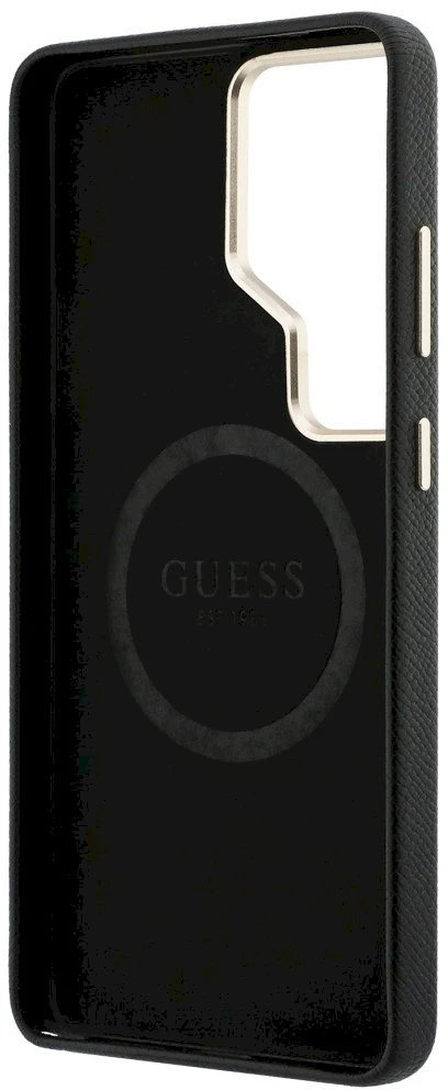 Dėklas Guess Rhinestone Round Logo MagSafe Samsung Galaxy S26 Ultra juodos spalvos