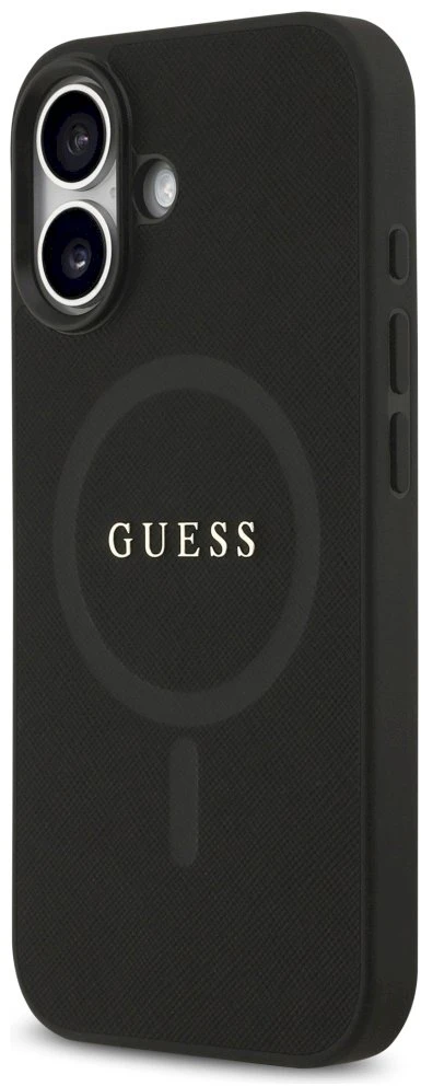 Guess Saffiano Classic Logo MagSafe dėklas Apple iPhone 17 juodos spalvos