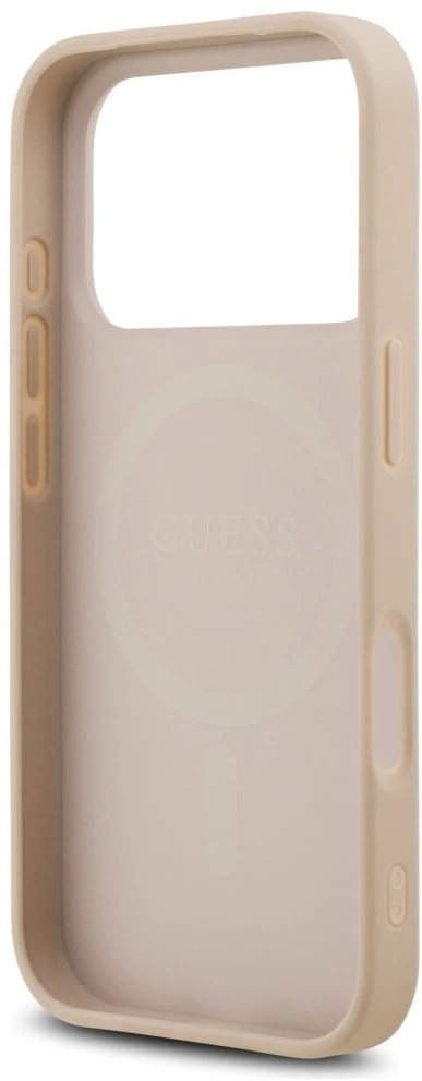 Guess Saffiano Classic Logo MagSafe dėklas skirtas Apple iPhone 17 Pro rožinės spalvos