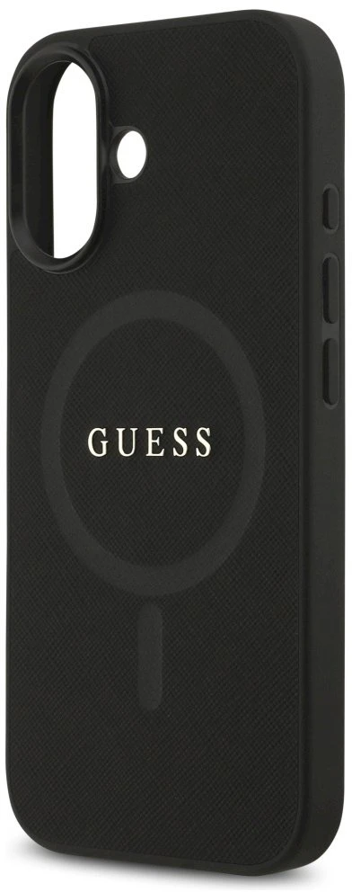 Guess Saffiano Classic Logo MagSafe dėklas Apple iPhone 17 juodos spalvos