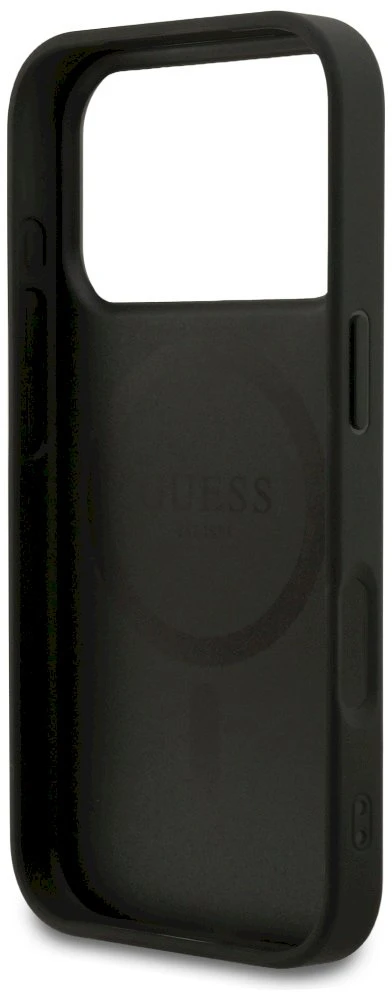 Guess Saffiano Classic Logo MagSafe dėklas Apple iPhone 17 Pro juodos spalvos