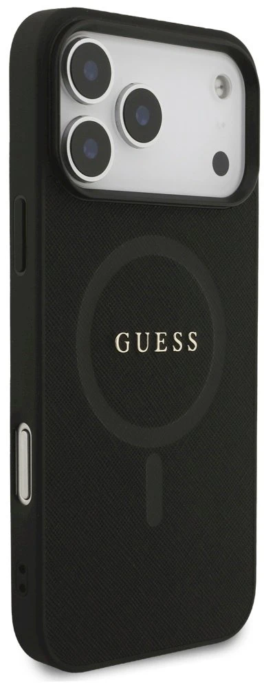 Guess Saffiano Classic Logo MagSafe dėklas Apple iPhone 17 Pro Max juodos spalvos