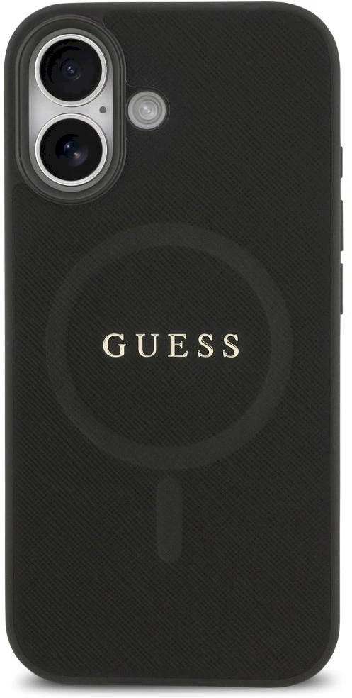 Guess Saffiano Classic Logo MagSafe dėklas Apple iPhone 17 juodos spalvos
