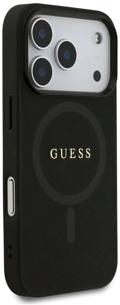 Guess Saffiano Classic Logo MagSafe dėklas Apple iPhone 17 Pro juodos spalvos