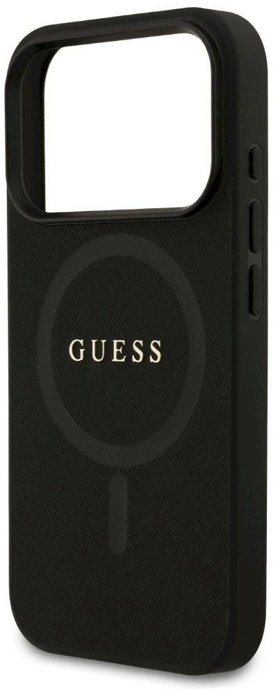 Guess Saffiano Classic Logo MagSafe dėklas Apple iPhone 17 Pro juodos spalvos