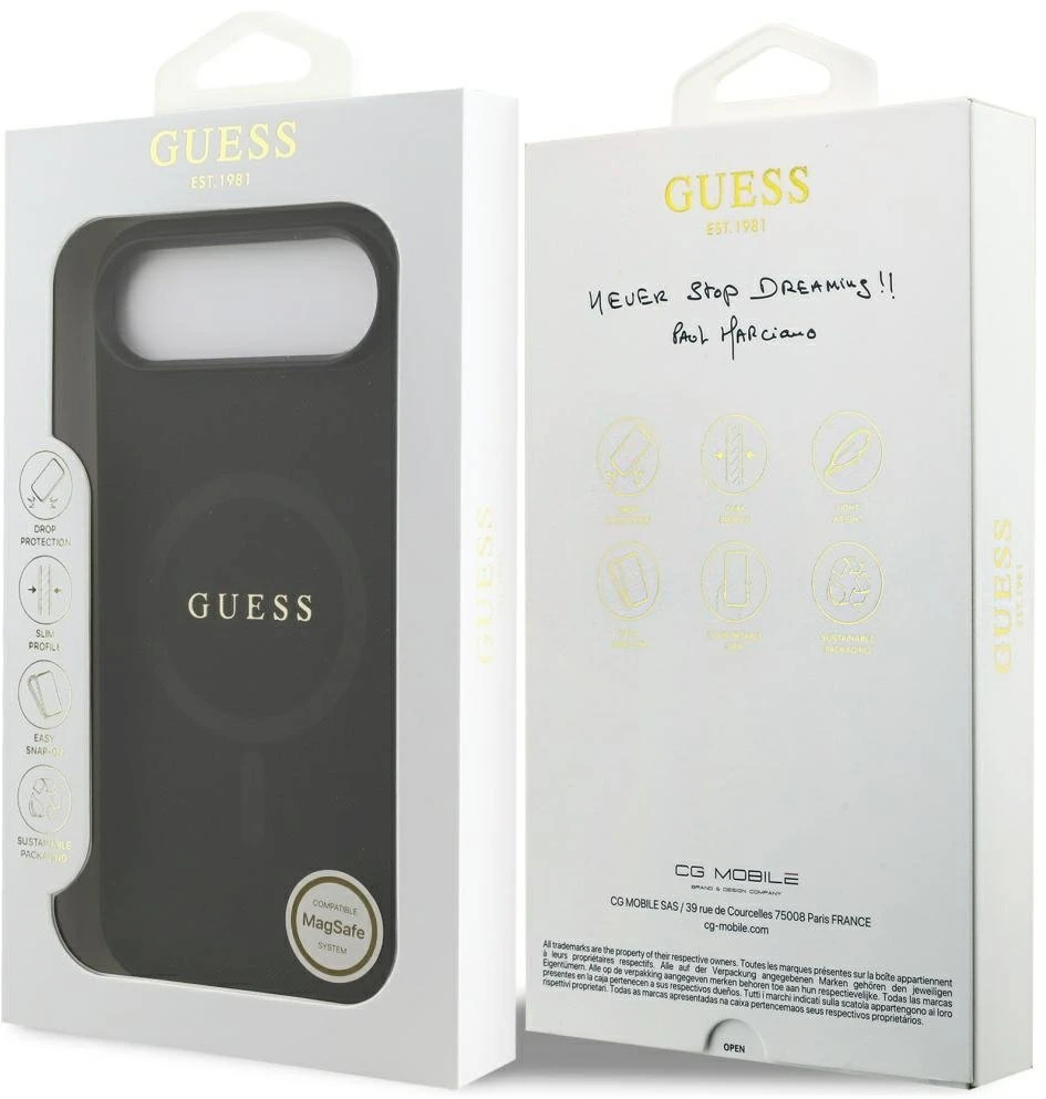 Guess Saffiano Classic Logo MagSafe Dėklas Apple iPhone Air Juodas