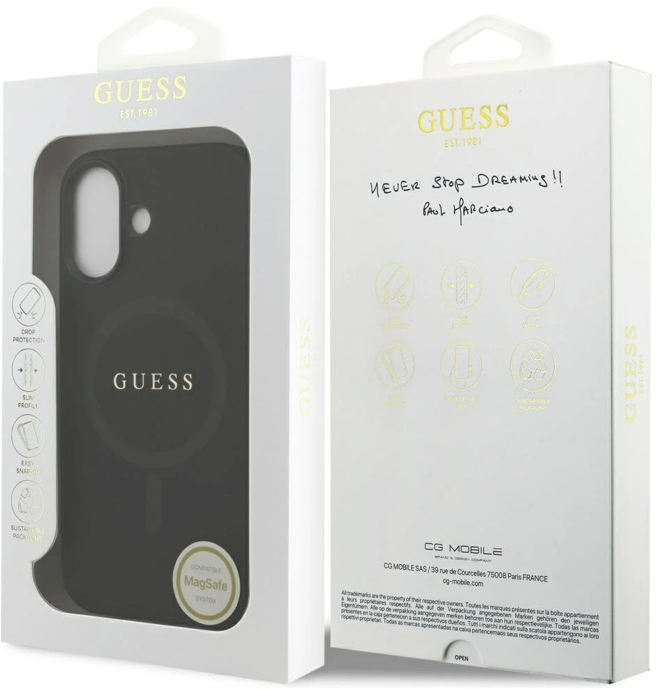Guess Saffiano Classic Logo MagSafe dėklas Apple iPhone 17 juodos spalvos