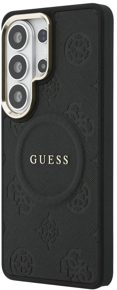 Dėklas Guess Saffiano Peony Embossed Ring MagSafe Samsung Galaxy S26 Ultra juodos spalvos