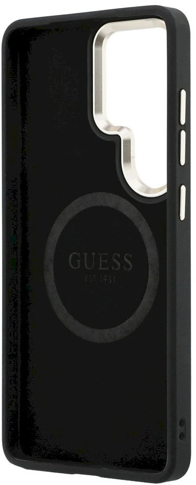 Dėklas Guess Saffiano Peony Embossed Ring MagSafe Samsung Galaxy S26 Ultra juodos spalvos