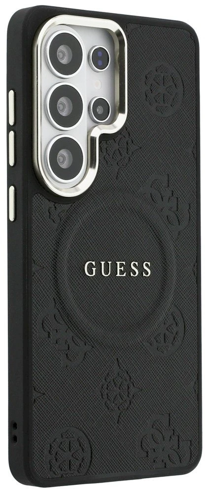 Dėklas Guess Saffiano Peony Embossed Ring MagSafe Samsung Galaxy S26 Ultra juodos spalvos