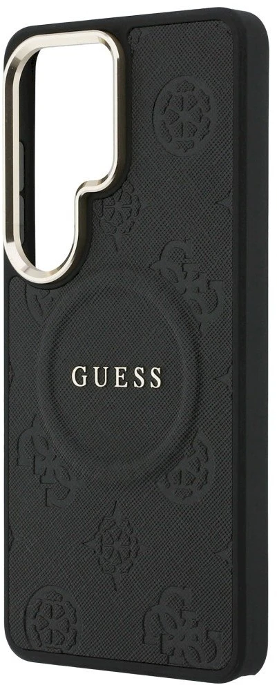 Dėklas Guess Saffiano Peony Embossed Ring MagSafe Samsung Galaxy S26 Ultra juodos spalvos