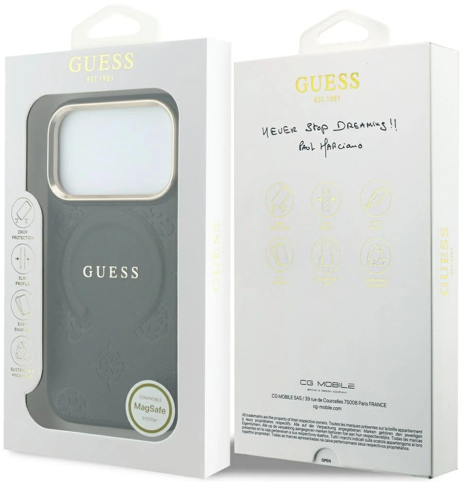 Dėklas Guess Case for IPHONE 18 Pro Max/17 Pro Max compatible with MagSafe (Saffiano Peony Ring) juodas