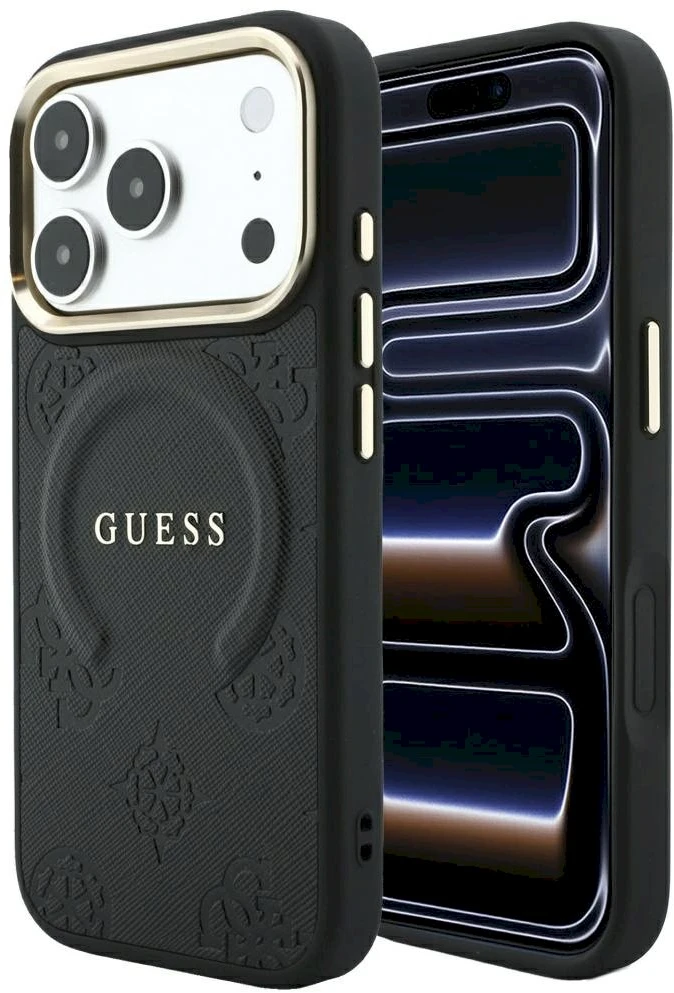 Dėklas Guess Case for IPHONE 18 Pro Max/17 Pro Max compatible with MagSafe (Saffiano Peony Ring) juodas