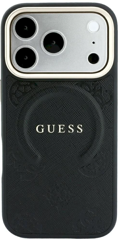 Dėklas Guess Case for IPHONE 18 Pro/17 Pro compatible with MagSafe (Saffiano Peony Ring) juodas