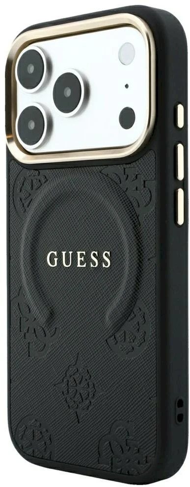 Dėklas Guess Case for IPHONE 18 Pro/17 Pro compatible with MagSafe (Saffiano Peony Ring) juodas