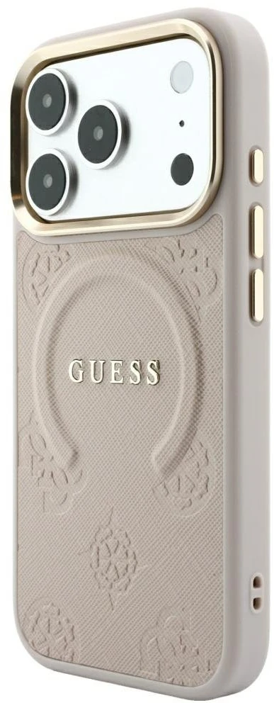 Guess Saffiano Peony & Ring MagSafe dėklas, skirtas iPhone 17 Pro / 18 Pro – rožinė