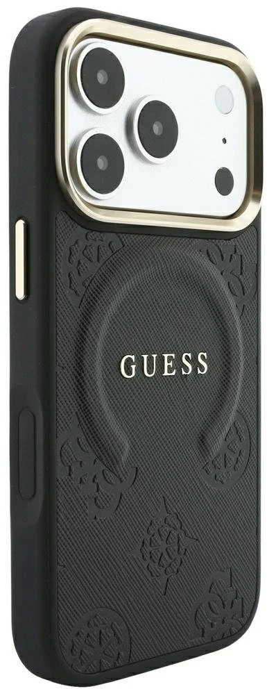 Dėklas Guess Case for IPHONE 18 Pro Max/17 Pro Max compatible with MagSafe (Saffiano Peony Ring) juodas