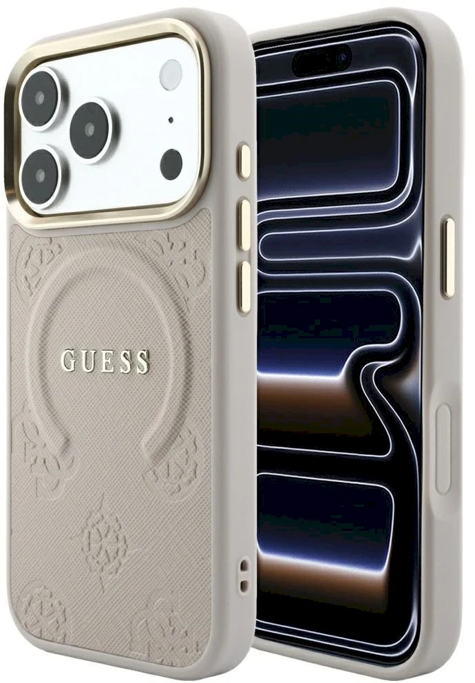 Dėklas Guess Saffiano Peony & Ring MagSafe Case, skirtas iPhone 17 Pro Max / 18 Pro Max - Rožinė