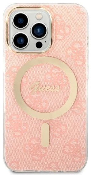 Guess Rinkinys GUBPP13LH4EACSP Dėklas+ Įkroviklis Apple iPhone 13 Pro rožinės spalvos kietas dėklas 4G Print MagSafe