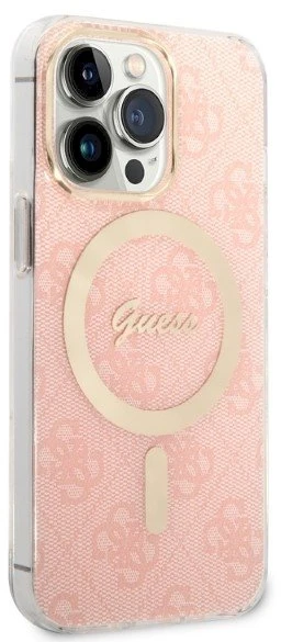 Guess Rinkinys GUBPP13LH4EACSP Dėklas+ Įkroviklis Apple iPhone 13 Pro rožinės spalvos kietas dėklas 4G Print MagSafe