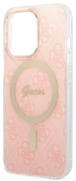 Guess Rinkinys GUBPP13LH4EACSP Dėklas+ Įkroviklis Apple iPhone 13 Pro rožinės spalvos kietas dėklas 4G Print MagSafe