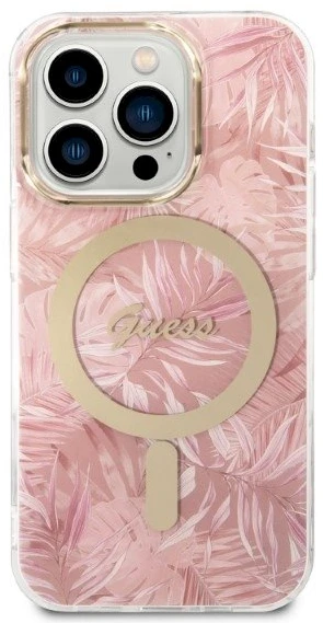 Rinkinys Guess GUBPP14LHJEACSP Case+ Charger Apple iPhone 14 Pro 6,1" dėklas telefonui rožinės spalvos hard case Jungle MagSafe