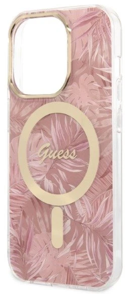 Rinkinys Guess GUBPP14LHJEACSP Case+ Charger Apple iPhone 14 Pro 6,1" dėklas telefonui rožinės spalvos hard case Jungle MagSafe