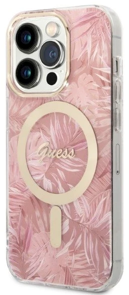 Rinkinys Guess GUBPP14LHJEACSP Case+ Charger Apple iPhone 14 Pro 6,1" dėklas telefonui rožinės spalvos hard case Jungle MagSafe