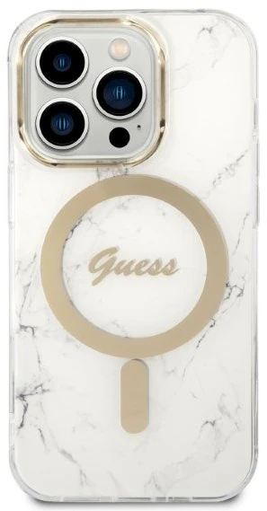„Guess“ GUBPP14LHMEACSH dėklas + įkroviklis iPhone 14 Pro 6.1" baltas kietas dėklas su marmuru, „MagSafe“