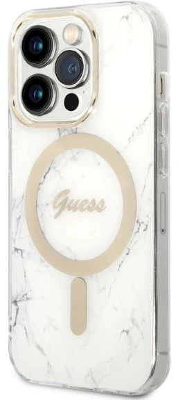 „Guess“ GUBPP14LHMEACSH dėklas + įkroviklis iPhone 14 Pro 6.1" baltas kietas dėklas su marmuru, „MagSafe“