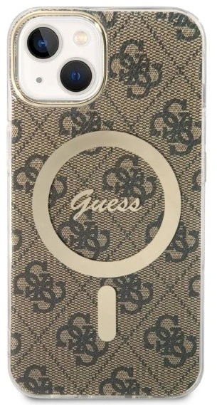 Guess set telefono dėklas + pakrovėjas iPhone 14 Plus 6,7 GUBPP14MH4EACSW ruda hard telefono dėklas 4G Print MagSafe