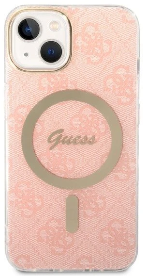 Rinkinys Guess GUBPP14SH4EACSP Case+ Charger iPhone 14 6,1" rožinis/rožinis kietas dėklas 4G Print MagSafe