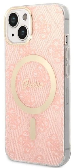 Rinkinys Guess GUBPP14SH4EACSP Case+ Charger iPhone 14 6,1" rožinis/rožinis kietas dėklas 4G Print MagSafe