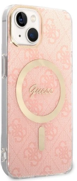 Rinkinys Guess GUBPP14SH4EACSP Case+ Charger iPhone 14 6,1" rožinis/rožinis kietas dėklas 4G Print MagSafe
