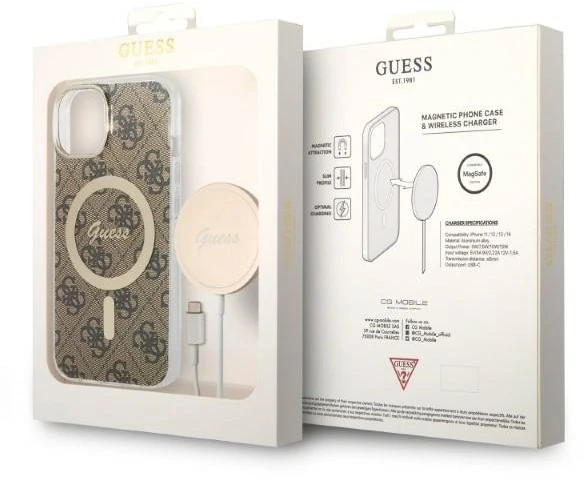 „Guess“ GUBPP14SH4EACSW dėklas + įkroviklis, „iPhone 14 6.1“ ratukas / kietas dėklas su ratuku, 4G, „MagSafe“ spausdinimas