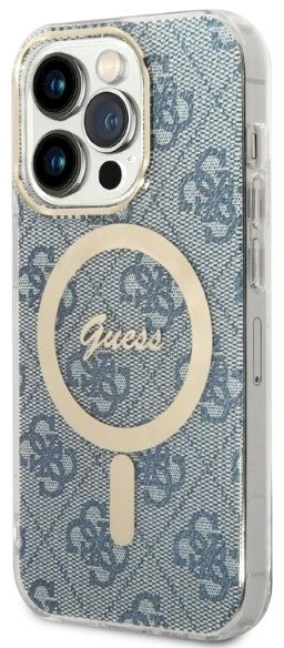 Guess Rinkinys GUBPP14XH4EACSB Dėklas+ Įkroviklis Apple iPhone 14 Pro Max 6,7″ mėlynas kietas dėklas 4G Print M