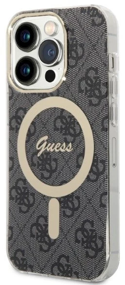 Guess Rinkinys GUBPP14XH4EACSK Dėklas+ Įkroviklis Apple iPhone 14 Pro Max 6,7″ juodos spalvos kietas dėklas 4G Print Mag