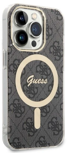 Guess Rinkinys GUBPP14XH4EACSK Dėklas+ Įkroviklis Apple iPhone 14 Pro Max 6,7″ juodos spalvos kietas dėklas 4G Print Mag