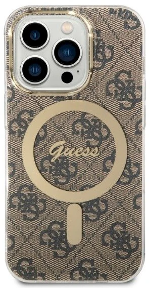 Guess Rinkinys GUBPP14XH4EACSW Dėklas+ Įkroviklis Apple iPhone 14 Pro Max 6,7″ rudos spalvos kietas dėklas 4G Print Ma