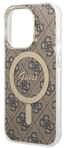 Guess Rinkinys GUBPP14XH4EACSW Dėklas+ Įkroviklis Apple iPhone 14 Pro Max 6,7″ rudos spalvos kietas dėklas 4G Print Ma