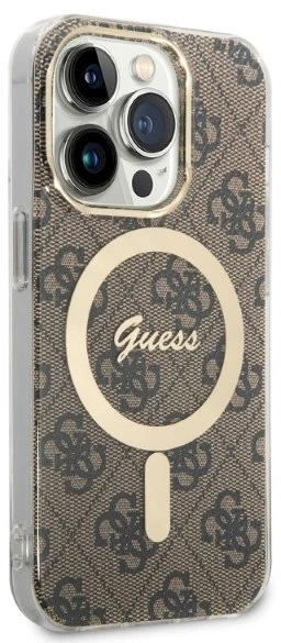 Guess Rinkinys GUBPP14XH4EACSW Dėklas+ Įkroviklis Apple iPhone 14 Pro Max 6,7″ rudos spalvos kietas dėklas 4G Print Ma