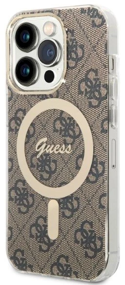 Guess Rinkinys GUBPP14XH4EACSW Dėklas+ Įkroviklis Apple iPhone 14 Pro Max 6,7″ rudos spalvos kietas dėklas 4G Print Ma