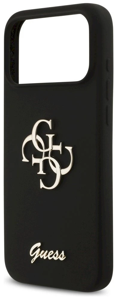 Guess Silicone Big 4G Script dėklas skirtas Apple iPhone 17 Pro Max juodos spalvos