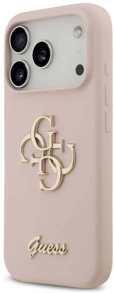 Guess Silicone Big 4G Script Dėklas Apple iPhone 17 Pro rožinės spalvos